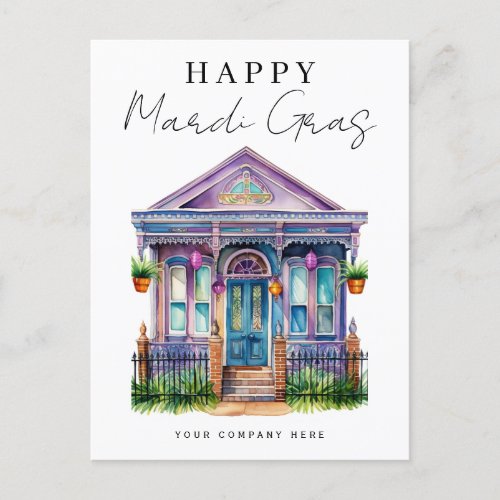 Festive Happy Mardi Gras House Realty  Holiday Postcard