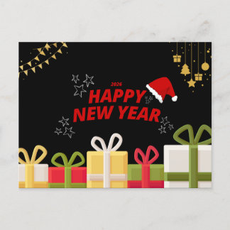 Festive Happy New Year 2026 Greeting Design Holiday Postcard