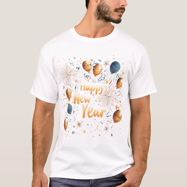 Festive Happy New Year Balloon Celebration Design T-Shirt (Front)