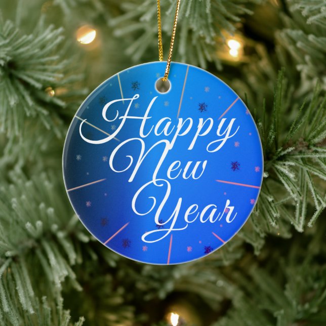 Festive Happy New Year Blue Ceramic Ornament (Tree)