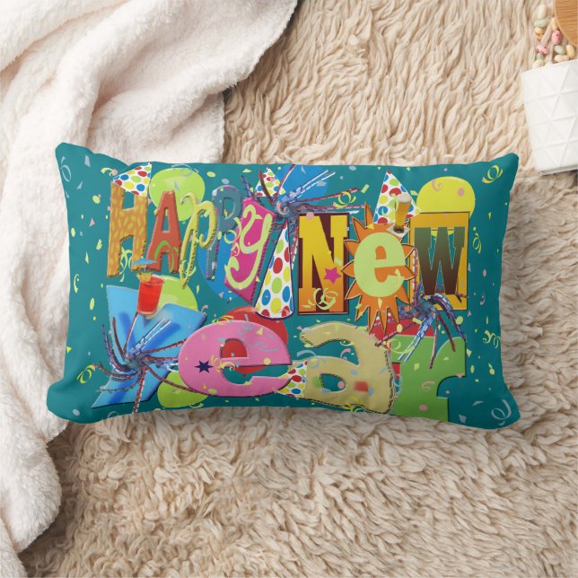Festive Happy New Year Lumbar Pillow (Blanket)