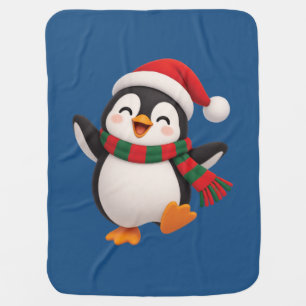 Festive Happy Penguin Christmas Cartoon Baby Blanket