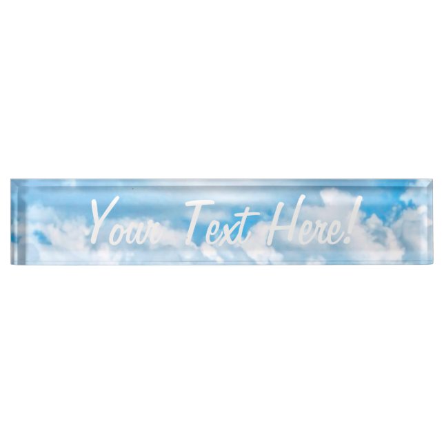 Festive Happy Sunny Clouds Background Desk Name Plate (Front)