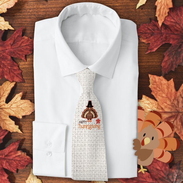 Festive Happy Thanksgiving Pilgrim Turkey Neck Tie (Festive Happy Thanksgiving Pilgrim Turkey Neck Tie)