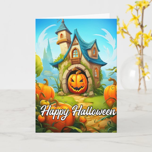 Festive Haunted House | Happy Halloween Card (Yellow Flower)