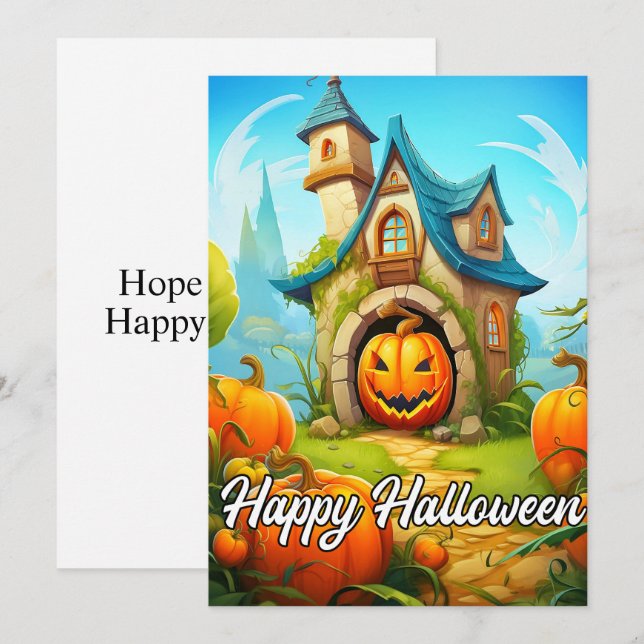 Festive Haunted House | Happy Halloween Holiday Card (Front/Back)