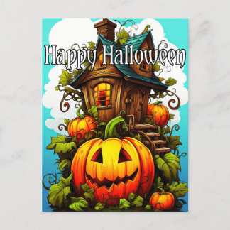 Festive Haunted House | Happy Halloween Postcard