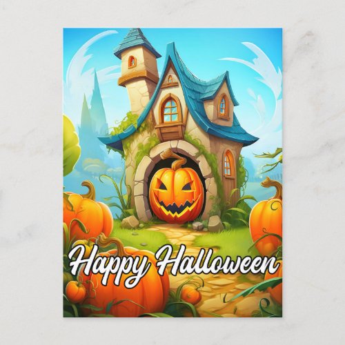 Festive Haunted House  Happy Halloween Postcard