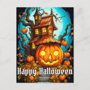 Festive Haunted Treehouse   Happy Halloween Postcard