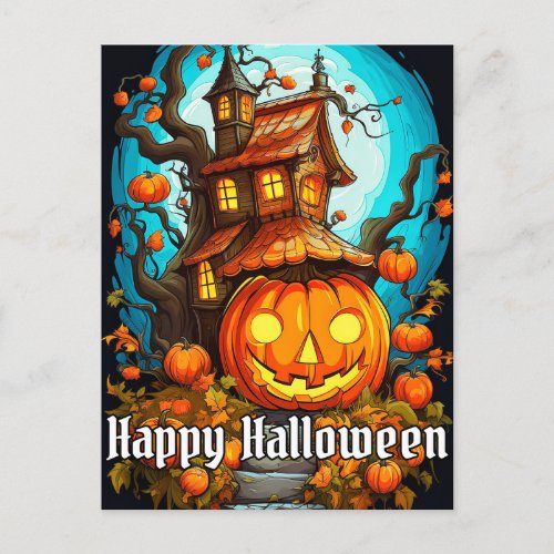 Festive Haunted Treehouse  Happy Halloween Postcard