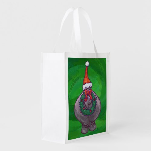 Festive Heads and Tails Hippo On Green Grocery Bag
