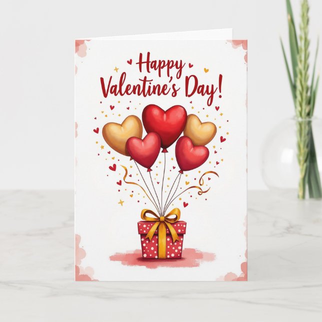 Festive Hearts Valentines Card (Front)