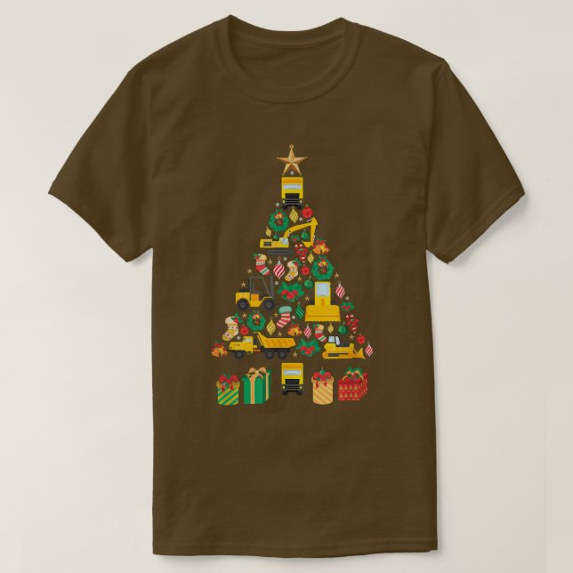 Festive Heavy Machinery Xmas Tree Design  T-Shirt (Design Front)
