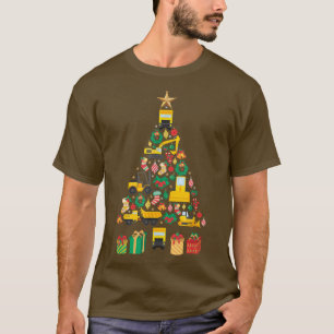 Festive Heavy Machinery Xmas Tree Design T-Shirt