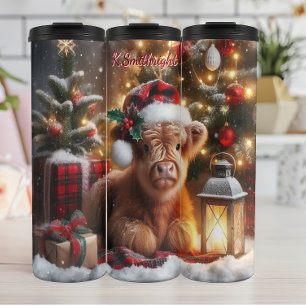 Festive Highland Calf Christmas Thermal Tumbler