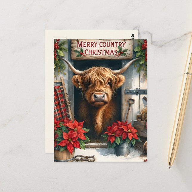 Festive Highland cow add message  Postcard (Front/Back In Situ)