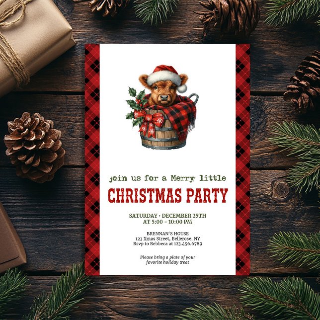 Festive highland cow Christmas invite editable   (Festive highland cow Christmas invite editable name

)