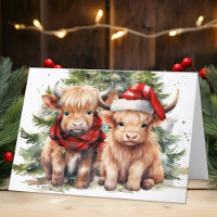 Festive Highland Cow Farm Animal Merry Christmas