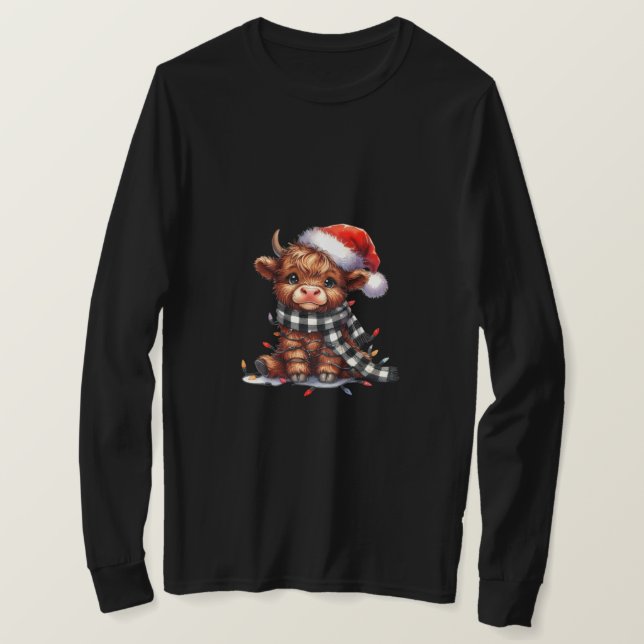 Festive Highland Cow Illustration T-Shirt (Design Front)