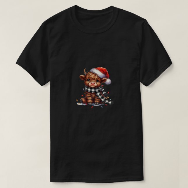 Festive Highland Cow Illustration T-Shirt (Design Front)