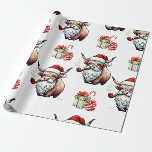 Festive Highland Cow Santa Christmas Wrapping Paper