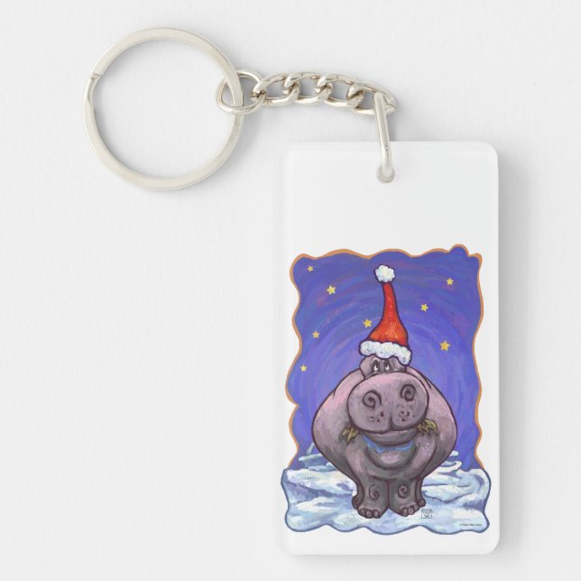 Festive Hippo Holiday Keychain (Front)