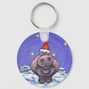 Festive Hippo Holiday Keychain