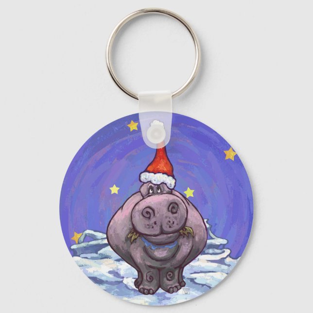 Festive Hippo Holiday Keychain (Front)