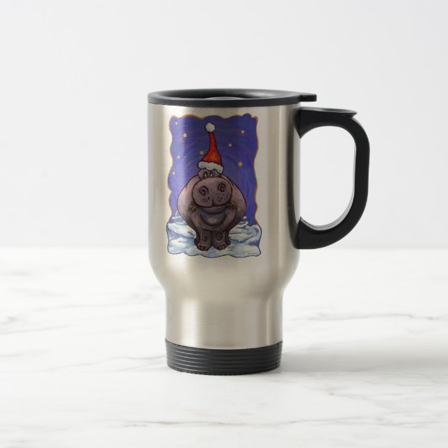 Festive Hippo Holiday Travel Mug (Right)