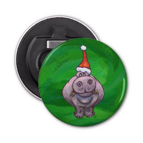 Festive Hippo On Green Bottle Opener