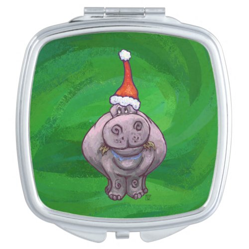 Festive Hippo On Green Compact Mirror