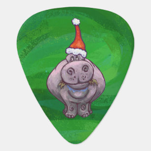 Festive Hippo On Green Guitar Pick