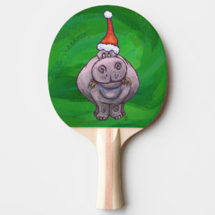 Festive Hippo On Green Ping-Pong Paddle