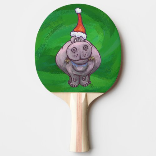 Festive Hippo On Green Ping_Pong Paddle