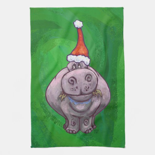 Festive Hippo On Green Towel