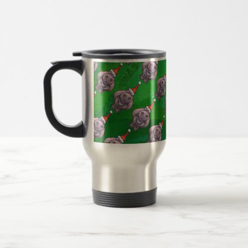 Festive Hippo On Green Travel Mug