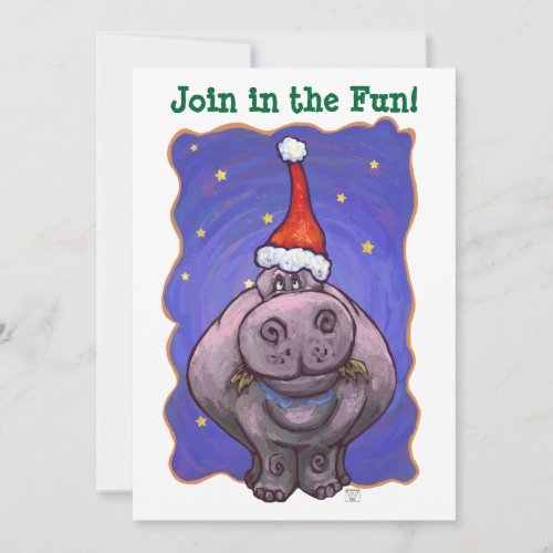 Festive Hippopotamus Christmas Party Invitation