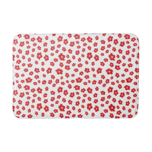Festive Holiay Christmas Red Hibiscus Flowers Flor Bath Mat
