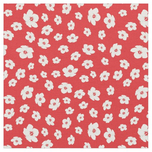 Festive Holiay Christmas Red White Hibiscus Flower Fabric