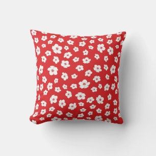 Festive Holiay Christmas Red White Hibiscus Flower Throw Pillow