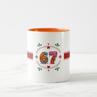 Festive Holiday 67 Basketball Ice Cream Drip Two-Tone Coffee Mug