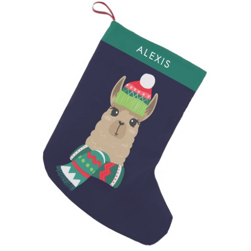 Festive Holiday Alpaca Personalized Small Christmas Stocking