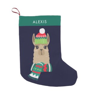 Festive Holiday Alpaca Personalized Small Christmas Stocking