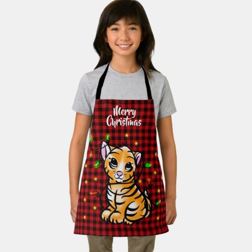 Festive Holiday baby tiger light red plaid  Apro Apron