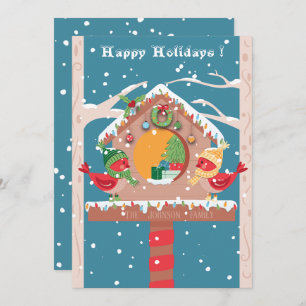 Festive Holiday Birdhouse Flat Holiday Card