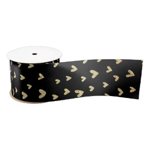 Festive Holiday Black Gold Hearts Satin Ribbon
