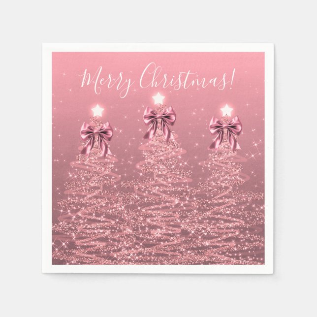 Festive Holiday Blush Pink  Christmas Trees Bows Napkins (Front)