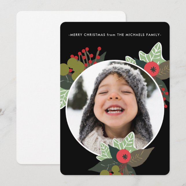 Festive Holiday Botanical Circle Photo Christmas (Front/Back)