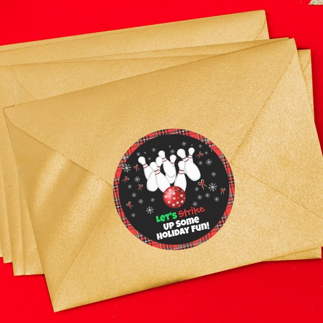 Festive Holiday Bowling  Classic Round Sticker (Creator Uploaded)