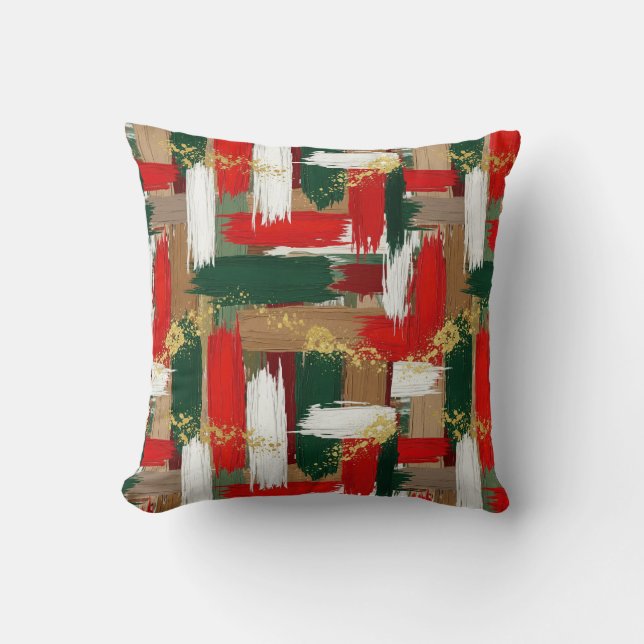Festive holiday brush plaid  throw pillow (Front)